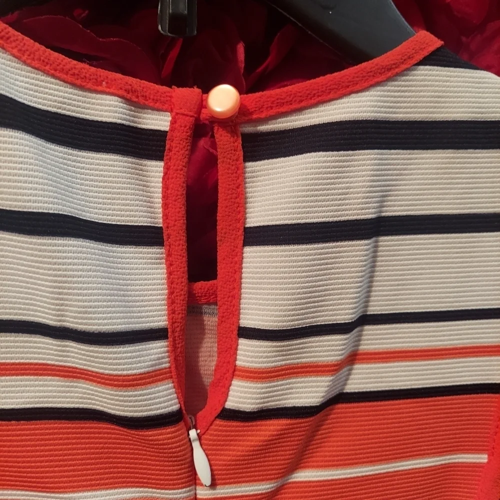 Monteau Girl Size 10/12 Girls Orange, Black and White Horizontal Striped Dress